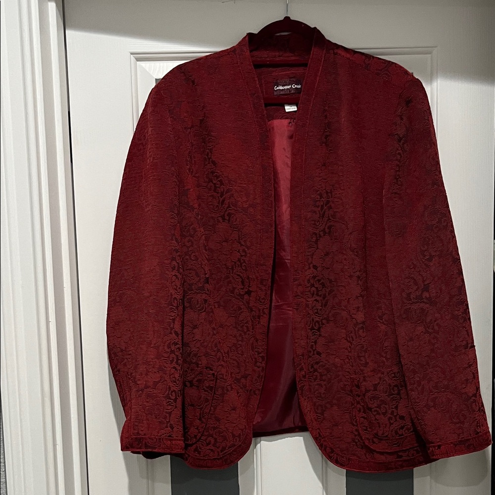 Coldwater Creek Burgundy Red Damask Blazer